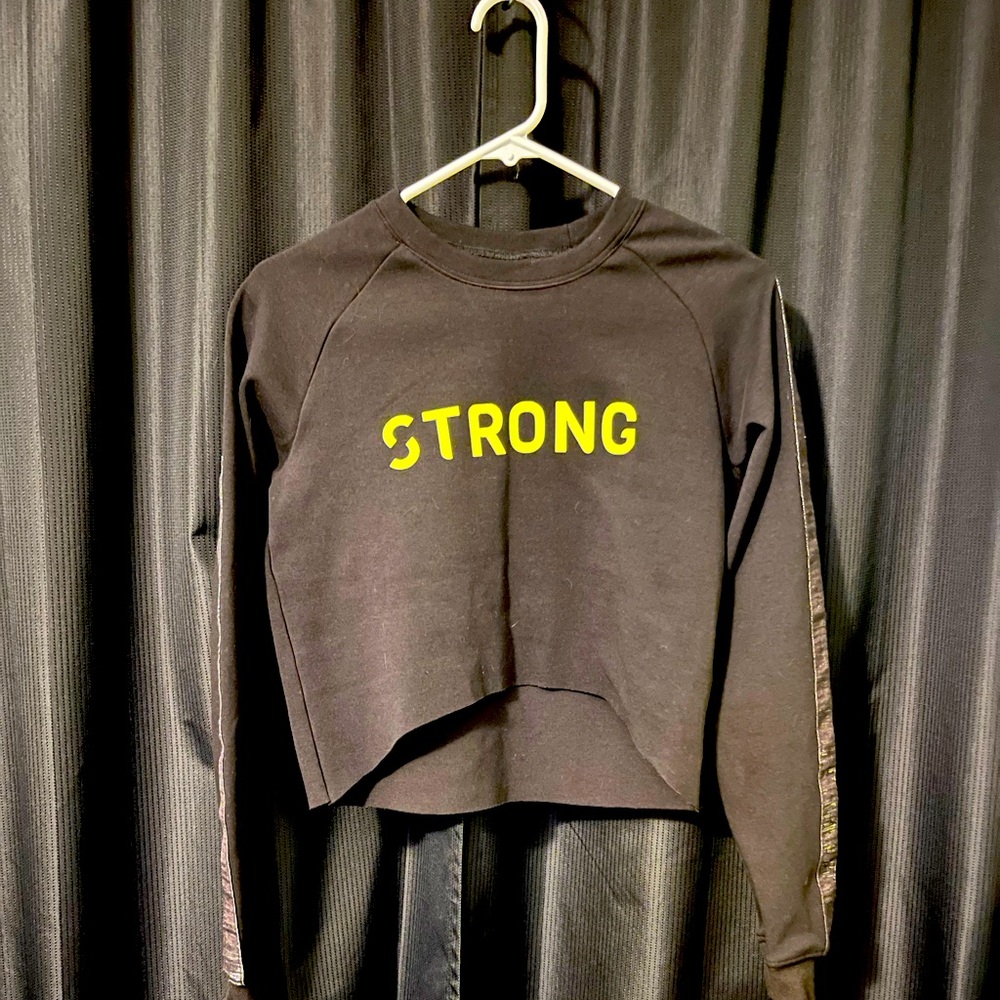 ZUMBA STRONG long sleeves, black sweater, with neon accent. Size X-Small.